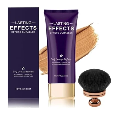 Afbeelding van Beauty body coverage perfector met kwast, 2 in 1 camouflage en verlichting, teint voor het hele lichaam, crème perfector, langdurig glanzend (donker)