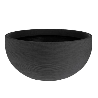 Afbeelding van XXL plantenbak in ribbeldesign, rond, 58 cm, kunststof bloempot antraciet, voor tuin, balkon, terras, binnen en buiten