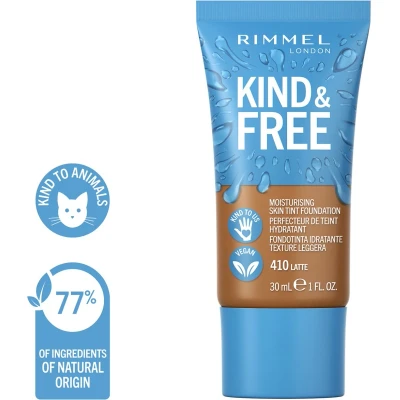 Afbeelding van 1+1 gratis: Rimmel KIND &amp; FREE Vegan Foundation 410 Latte 30 ml