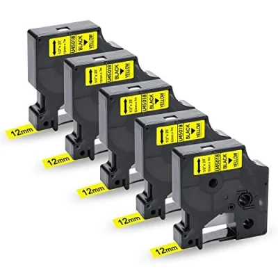 Afbeelding van 5 x UniPlus Compatibel Dymo D1 45018 S0720580 als vervanging voor 12 mm labeltape zwart op geel LabelManager 160 220P 280 360D 420P 500TS Labelpoint 250 150 LabelWriter 450 DUO, 7