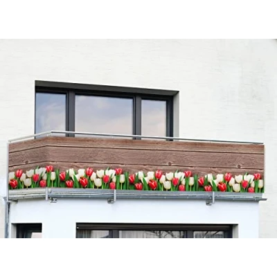 Afbeelding van Maximex Balkonscherm, praktische inkijkbescherming met tulpenmotief en hoge uv weerbestendig, sneldrogend scheurvast, 5 m