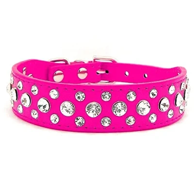Afbeelding van haoyueer Bling strass PU lederen kristal diamant huisdier hond kat puppy halsband S M L XL (M, felroze)
