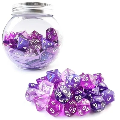 Afbeelding van Bescon DICE 35 delige polyedrische RPG Dobbelstenen amethistenset, DND Rollenspel paarse sets 5x7 stuks