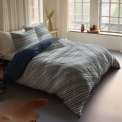 Afbeelding van Dekbedovertrek Nautic Lines (2200x2502 cm) Wit &amp; Blauw Katoen satijn Dessin: Strepen McGregor Dekbed Discounter.nl