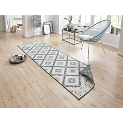 Afbeelding van Dubbelzijdige Loper Malibu Crème 80x350cm Groen Scandinavisch Vloerkleed 123vloerkleed.nl