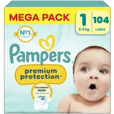 Afbeelding van Pampers Premium Protection Luiers Maat 1 (2 5kg) 4x26 = 104 stuks