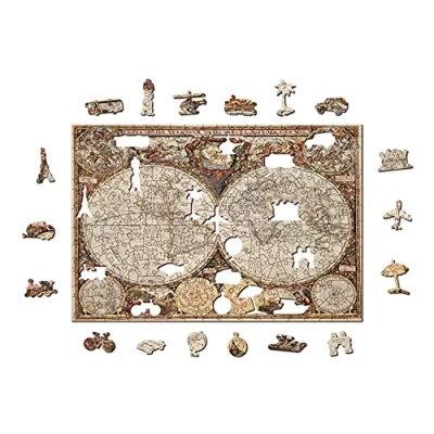 Afbeelding van Wooden City 2in1 Houten Legpuzzel Antique World Map 37,5x25,4cm