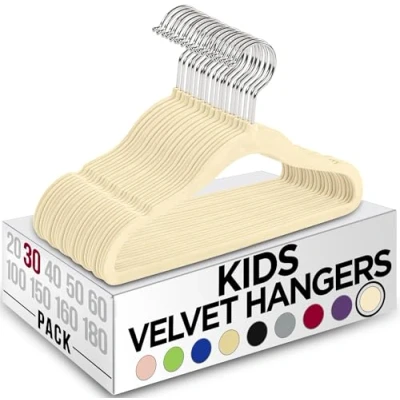 Afbeelding van Utopia Home Kids kleerhangers Velvet (30 stuks) 31 inch duurzame babykleerhangers voor closet perfecte standaard kleine kinderen, antislip, dagelijks gebruik (ivoor)
