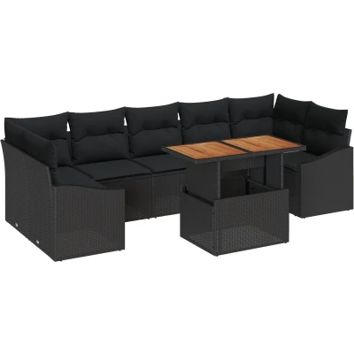 Afbeelding van vidaXL Tuinsofa Set van 8 Zwart Rattan, Hout