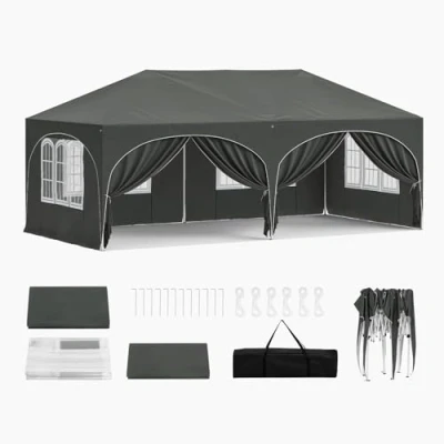 Afbeelding van WOLTU Paviljoen, vouwpaviljoen, 3 x 6 m, met zijwanden, partytent, waterafstotend, uv bescherming 50+, in hoogte verstelbaar tuinpaviljoen, draagtas, voor outdoor, tuin, camping, grijs