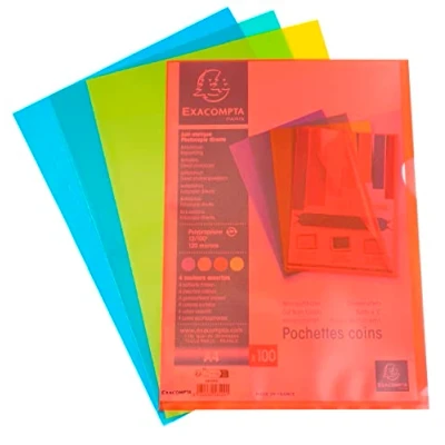 Afbeelding van Exacompta Ref. 58509E Pak van 100 L mappen In gekorreld polypropyleen Extra dik 12/100e A4 dossierformaat 4 geassorteerde kleuren