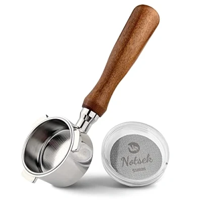 Afbeelding van NOTSEK DeLonghi Dedica EC680/EC685/EC785/EC820/EC850/EC860, bodemloze zeefdrager 51 mm, compatibel met espresso puck scherm, filtermand, houten handvat