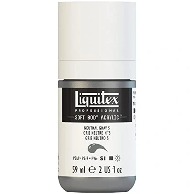 Afbeelding van Liquitex 1959599 Professional Acrylfarbe Soft Body Künstlerfarbe in cremiger deckender Konsistenz, hohe Pigmentierung, lichtecht &amp; alterungsbeständig, 59ml Flasche Neutralgrau Nr. 5