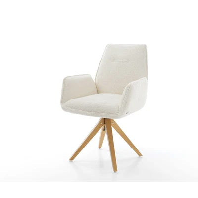 Afbeelding van Draaistoel Zoa Flex houten frame hoekig bouclé wit 180 draaibaar