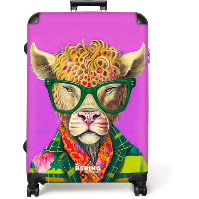 Afbeelding van NoBoringSuitcases.com® Koffer groot Reiskoffer lichtgewicht Bril Dier Schotse hooglander Bloemen Hippie Rolkoffer met 4 wielen Grote trolley XL 98 liter bagage