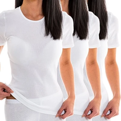 Afbeelding van HERMKO 1800 3 pack dames korte mouwen onderhemd van 100% biologisch katoen, wit, XL