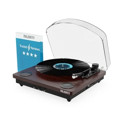 Afbeelding van Vinyl platenspeler met luidspreker en bluetooth verzenden ontvangen, 33/45/78, USB opname, AUX RCA ingang, slipmat, ingebouwde stereo luidsprekers, MAJORITY Moto vinylspeler