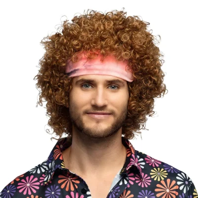 Afbeelding van Boland Pruik Hippie groove Bruin Krullen Halflang Mannen 80&#039;s &amp; 90&#039;s Disco 60&#039;s 70&#039;s Flower Power