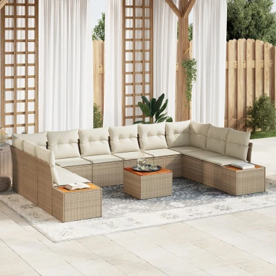 Afbeelding van vidaXL 11 delige Tuin Sofa Set met Kussens Beige Poly Rattan Acacia