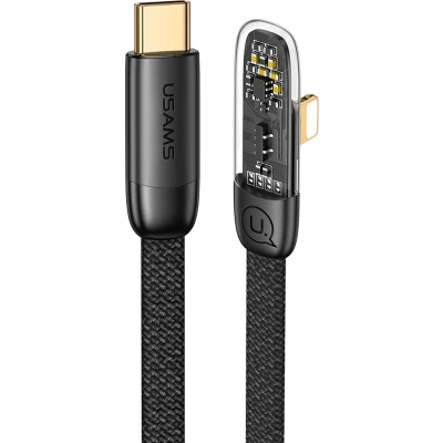 Afbeelding van Geschikt voor iPhone oplader Kabel USB C Naar Lighting Lader USAMS 1.2 meter Gouden Connector Stevige Snelladen Fast Charge Snellader Onbreekbaar 20W Zwart