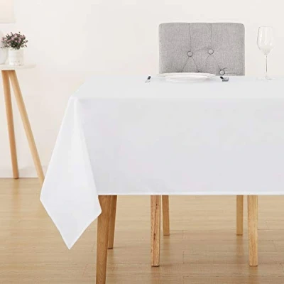 Afbeelding van Deconovo Eenkleurige Tafelkleed Kerst Waterafstotend Bescherming Afwasbaar Doek Lotuseffect in Polyester voor Feest Eetkamer Wit 130x220cm