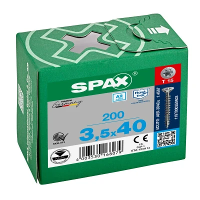 Afbeelding van Spax Spaanplaatschroef platverzonken kop RVS T Star T15 voldraad 3.5x40mm (per 200 stuks)