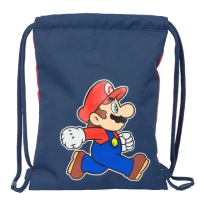 Afbeelding van Super Mario Trick rugzak, plat, voor kinderen, ideaal kinderen van verschillende leeftijden, comfortabel en veelzijdig, kwaliteit duurzaamheid, 26 x 34 cm, Donkerblauw/Rood, M, Casual