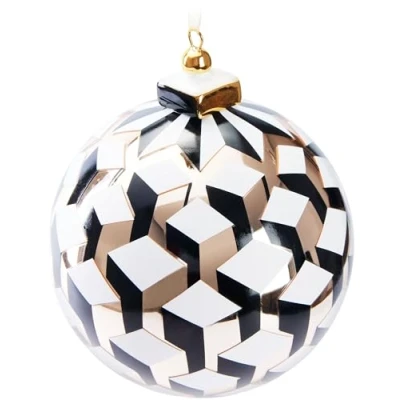 Afbeelding van BRUBAKER Premium Kerstbal, 3D Kubus, Goud, Wit En Zwart, 10 Cm, Glazen Kerstballen Met Porseleinen Punt, Moderne Kerstballen, Kerstboomversiering