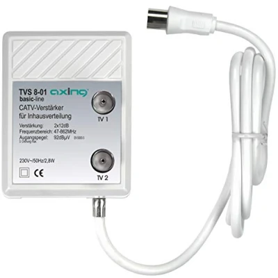 Afbeelding van Axing TVS 8 01 breedbandversterker met 2 uitgangen (2 x 12 dB) voor DTT en FM of tv kabel