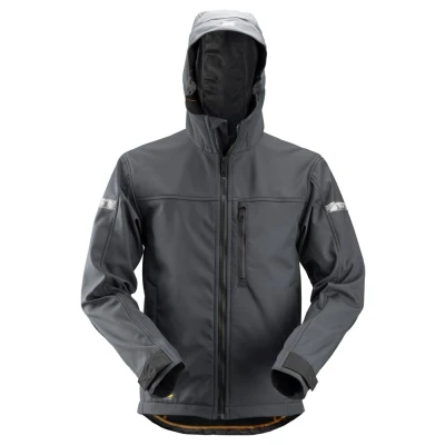 Afbeelding van Snickers Allroundwork, Softshell Jack Met Capuchon, Staal Grijs Zwart (5804), XL