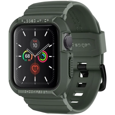 Afbeelding van Apple Watch 40 mm Hoes: Spigen Rugged Armor Pro Case Shockproof/Valbescherming Bumper Groen Siliconen En TPU (zacht) Smart Covers