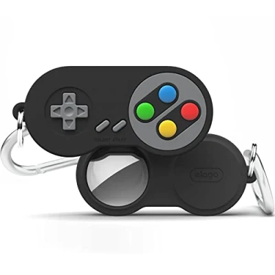 Afbeelding van elago W5 Case sleutelhanger compatibel met Apple AirTags valbescherming, karabijnhaak, klassieke handheld gaming console ontwerp (Track honden, sleutels) Traceerapparaat niet inbegrepen (Zwart)