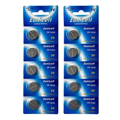Afbeelding van 10 x CR1632 3V lithium knoopcel 120 mAh (2 blisterkaarten van 5 batterijen) wegwerp merkproduct. Eunicell