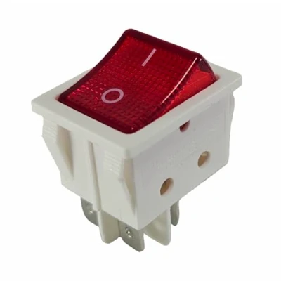 Afbeelding van Tuimelschakelaar wit, 4 pins 16A 250VAC 30x22mm rode wip verlicht