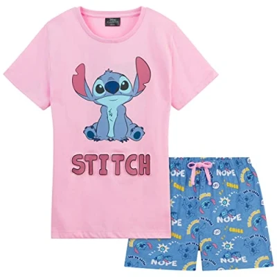 Afbeelding van Disney Stitch Meisjes Pyjama voor Kinderen en Tieners 2 Stuks Nachtkleding Korte PJ&#039;s Zachte Ademende Lounge Wear 4 14 Jaar Eeyore Geschenken (Roze/Blauw Stitch, 9 10 Jaar)