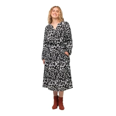 Afbeelding van Ulla Popken Tunnelzugausschnitt Taschen Langarm Jurk, Dames, Maat: 42/44, Schwarz