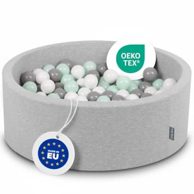 Afbeelding van KiddyMoon Schuim Ballenbak Voor Kinderen Met Ballen Ø 7 Cm Gemaakt In EU, Lichtgrijs:Wit Grijs Munt,90X30cm/200