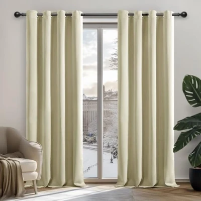 Afbeelding van Deconovo Gordijnen Verduisterend, 2 stuks, Beige, Warmte isolerend voor Woonkamer Slaapkamer met Oogjes, 135x240 cm (B x H)