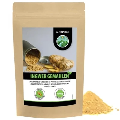 Afbeelding van Alpi Nature Gemberpoeder (1 kg) gembergrond 100% natuurlijk zacht gedroogd en gemalen zonder additieven veganistisch gemberwortel