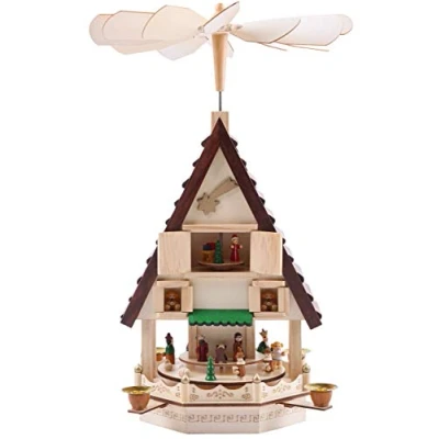 Afbeelding van BRUBAKER Kerstpiramide Adventshuis 49 cm kerststal op 4 etages kaarsenpiramide met kaarshouders van metaal hout natuur handgeschilderde figuren