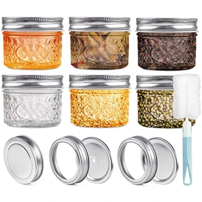 Afbeelding van 450ml Mason Jars Weckpotten Van Glas met Deksels en Linten, Kruidenpotjes Top Voedselbewaardoppen Voor Jam, Honing, Huwelijksgeschenken, Douchegunsten Doe Het Zelf Voorraadpotten, 6 Verpakkingen