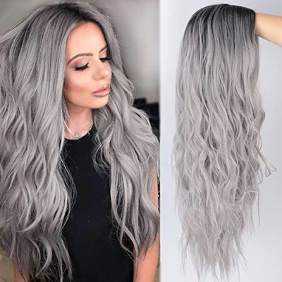 Afbeelding van Ombre blonde pruik met donkere wortels natuurlijke golvende lang krullende synthetische pruiken voor vrouwen cosplay feest dagelijkse slijtage