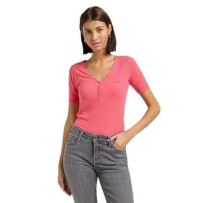 Afbeelding van Lee Short Sleeve Henley SLIM FIT Tshirt basic, Dames, Maat: 42, Lychee