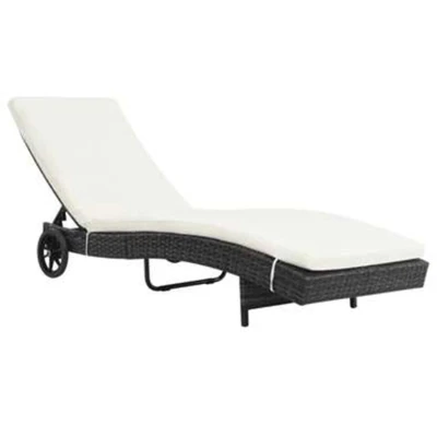 Afbeelding van Ligbed met wielen en kussen poly rattan zwart