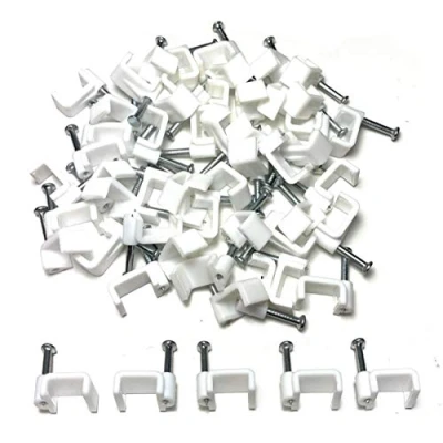Afbeelding van Witte Plastic Platte Elektrische Draad Kabel Clips TV Telefoon Internet Lead Bevestigingen 14mm 50 Stuks