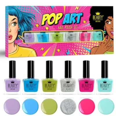 Afbeelding van Pop Art Nagellak Set Collectie van 6 Klassieke, Heldere en Levendige Kleuren, 10 ml, Langdurig Draagbaar Gemakkelijk aan te Brengen door Beauty4Britain