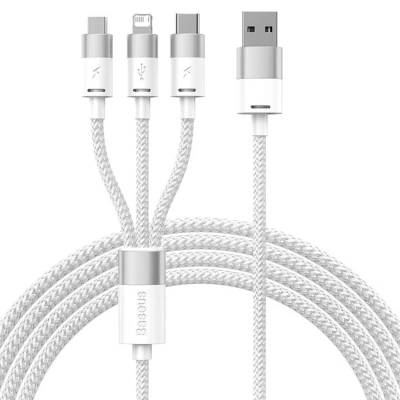 Afbeelding van StarSpeed 1 for 3 Fast Charging Data Cable USB to M+L+C 3.5A 1.2m Black van Baseus 2 Meter / Wit