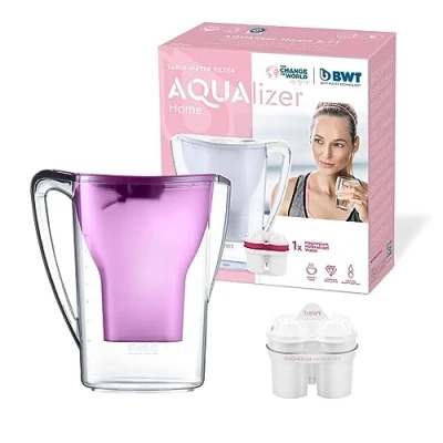 Afbeelding van BWT AQUAlizer Handmatige waterfilterkan 2,7 l + 1 filter met magnesium, karaf paars gezond water voor maand, reinigt en verbetert de smaak, verwijdert chloor, kalk onzuiverheden
