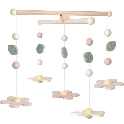 Afbeelding van Jabadabado Houten muziekmobiel bloemetjes babymobiel babyshower cadeaus baby mobiel wieg boxmobiel