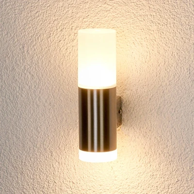 Afbeelding van Lindby LED wandlamp buiten 2 lichts roestvrij staal, polycarbonaat H: 25.6 cm wit Inclusief lichtbronnen